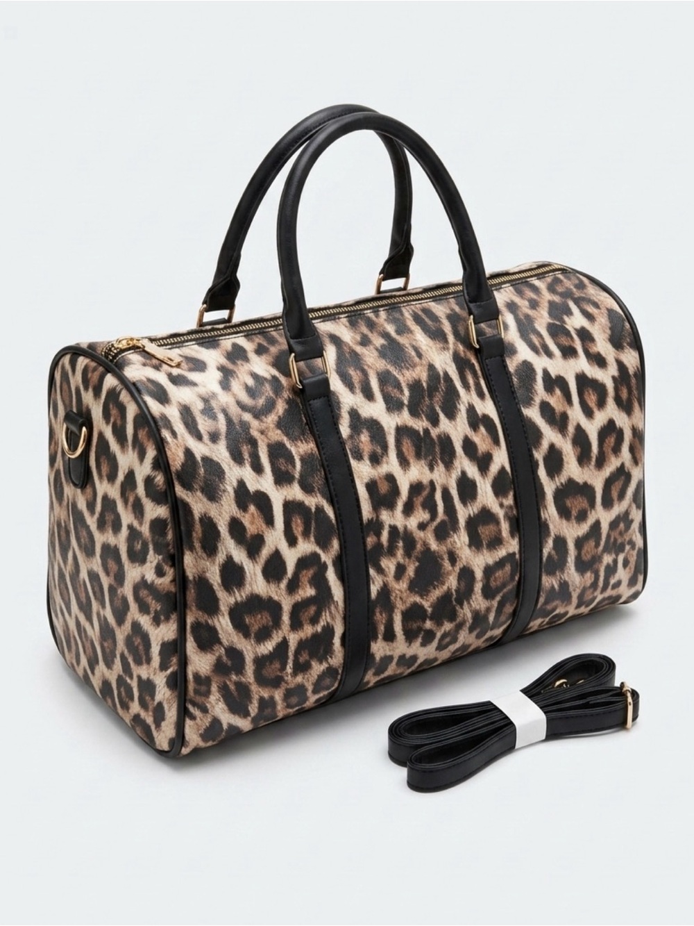 Leopard Print Weekender Tote Bag - Black Trim